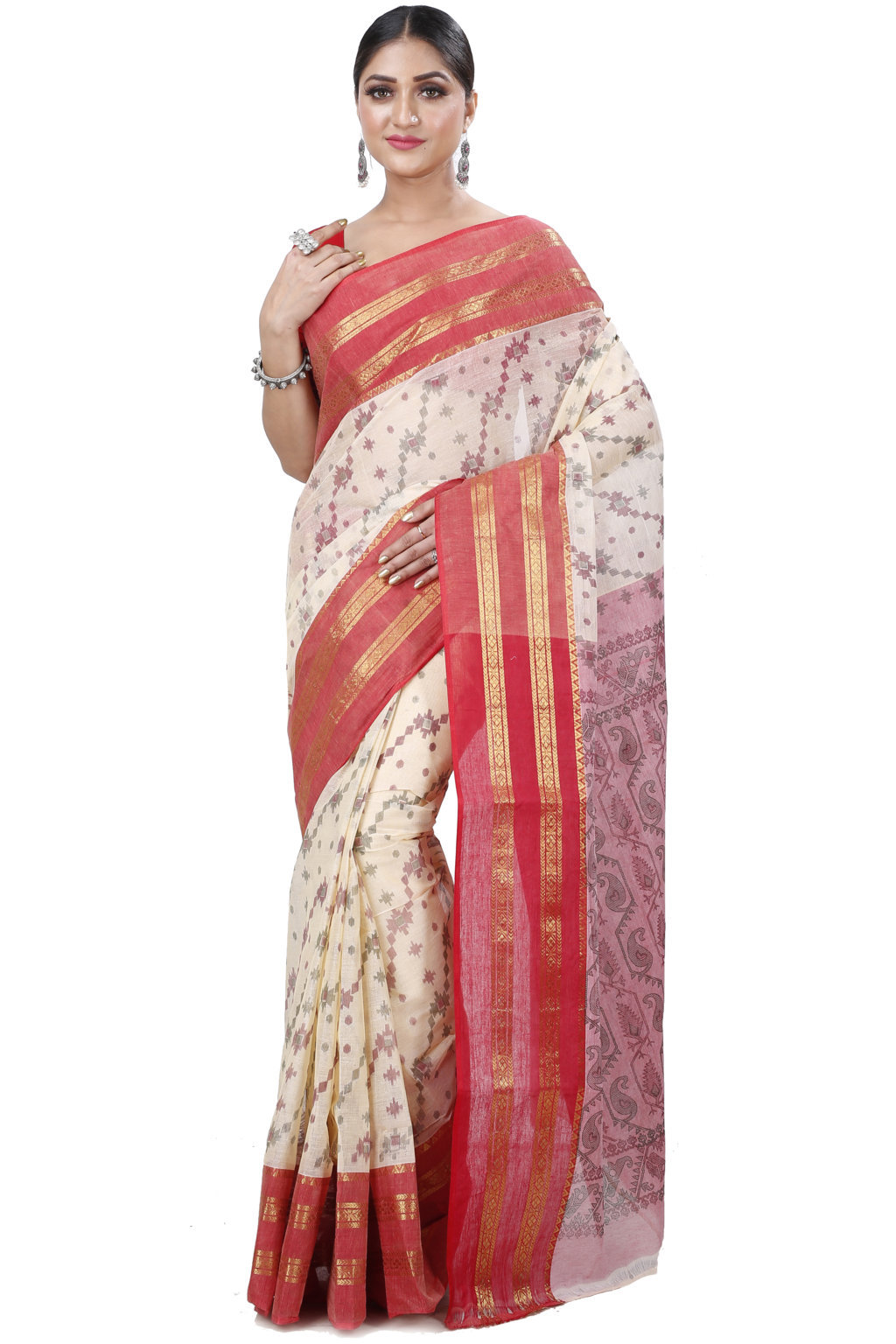 Red Pure Cotton Rashi Print Tant Saree Print (1012)